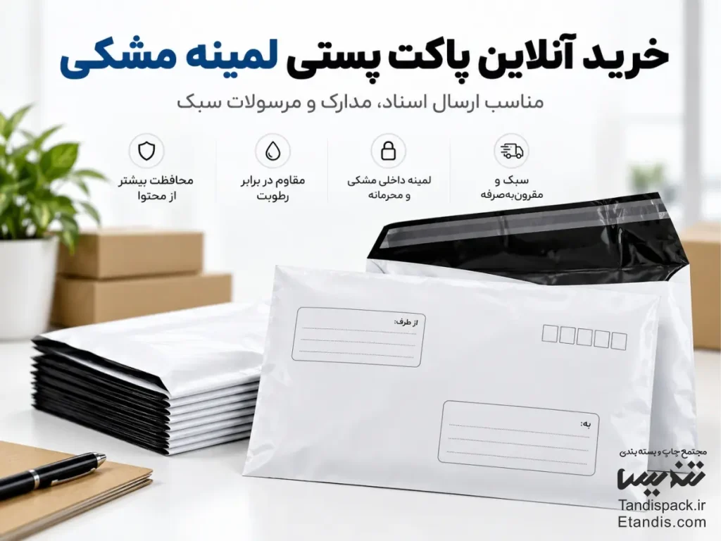 پاکت پستی لمینه مشکی آدرس دار 4 خرید آنلاین پاکت پستی لمینه مشکی