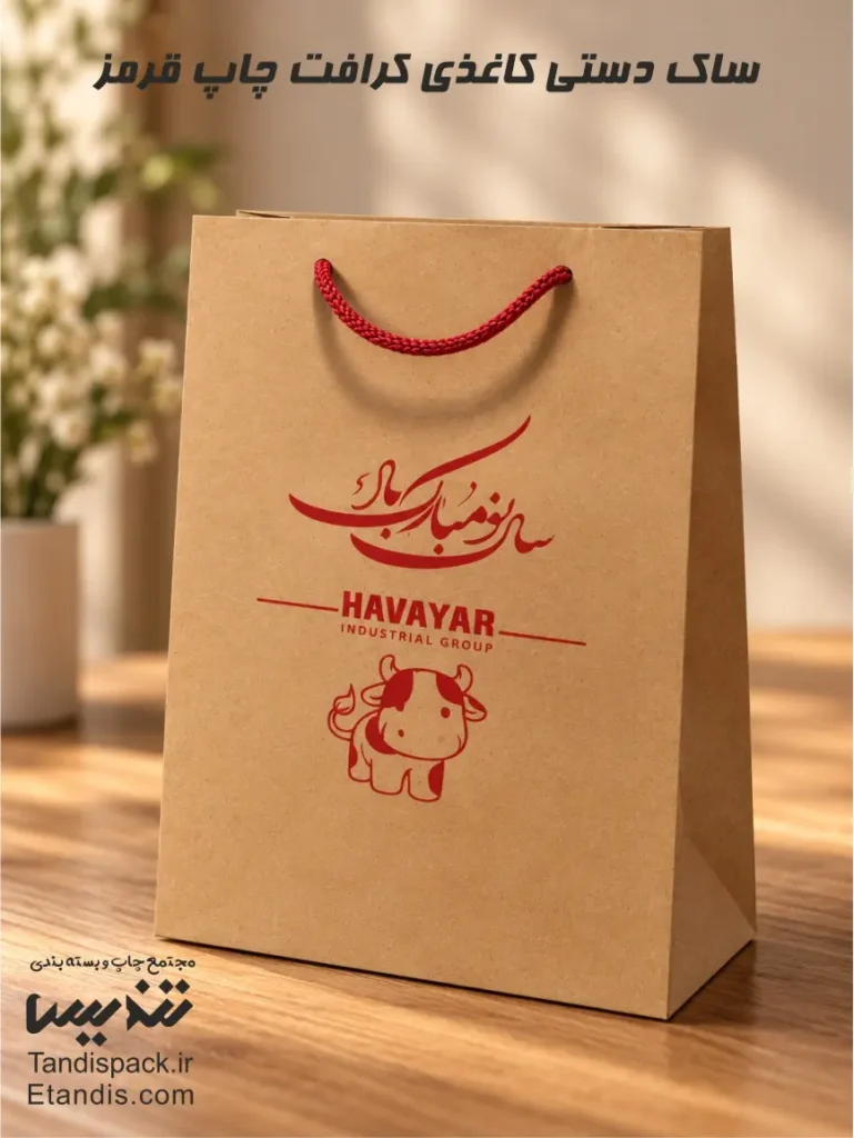 ساک دستی کاغذی کرافت چاپ قرمز