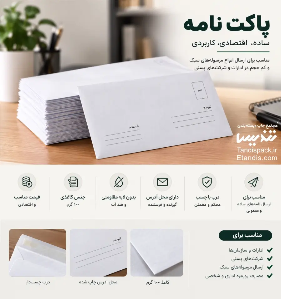 پاکت پستی ساده بدون لایه 3 پاکت نامه پستی سفید ساده